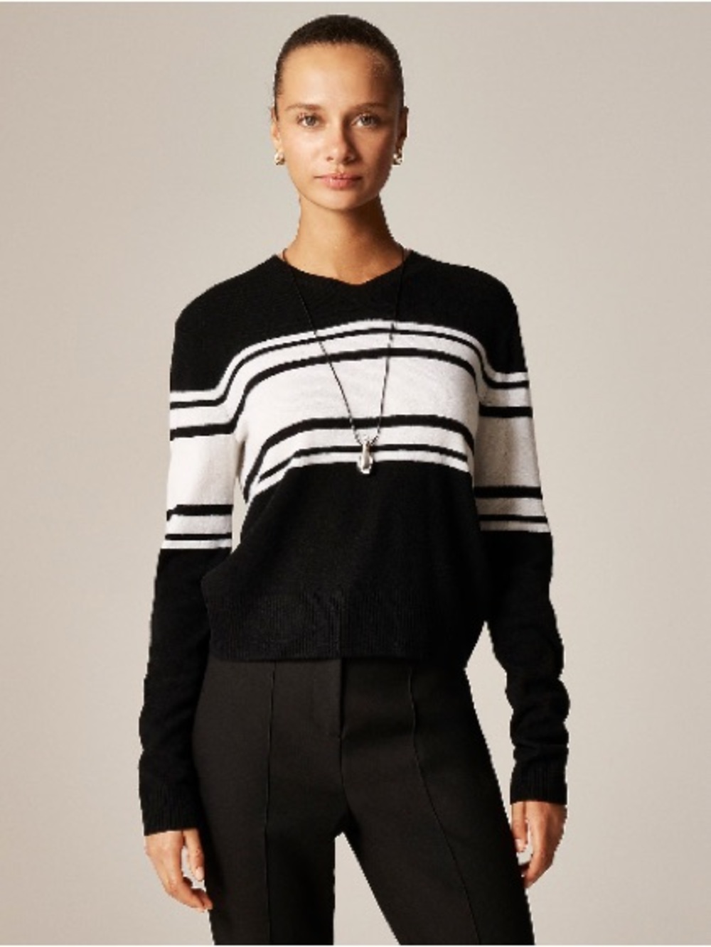 J.Crew Cashmere high V-neck sweater in stripe CR138